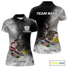 Load image into Gallery viewer, Custom Smoke Flame Illinois Flag Patriotic Darts Shirt For Women, Dart League Team Jerseys IPHW10744