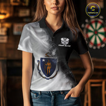 Load image into Gallery viewer, Custom Smoke Flame Massachusetts Flag Patriotic Darts Shirt For Women, Dart League Team Jerseys IPHW10747