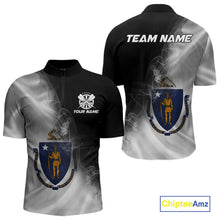 Load image into Gallery viewer, Custom Smoke Flame Massachusetts Flag Patriotic Darts Shirt For Men, Dart League Team Jerseys IPHW10747