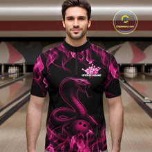 Load image into Gallery viewer, Custom Black And Pink Flame Cobra Snake Bowling Men Shirts, Bowling League Shirt IPHW10766