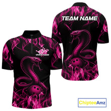 Load image into Gallery viewer, Custom Black And Pink Flame Cobra Snake Bowling Men Shirts, Bowling League Shirt IPHW10766