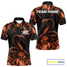 Load image into Gallery viewer, Custom Black And Orange Flame Cobra Snake Bowling Men Shirts, Bowling League Shirt IPHW10767