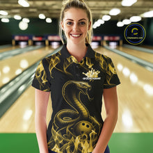Load image into Gallery viewer, Custom Black And Yellow Flame Cobra Snake Bowling Women Shirts, Bowling League Shirt IPHW10768