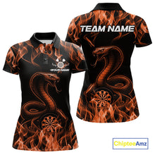 Load image into Gallery viewer, Custom Black And Orange Flame Cobra Snake Dart Women Shirts, Dart League Shirt IPHW10771
