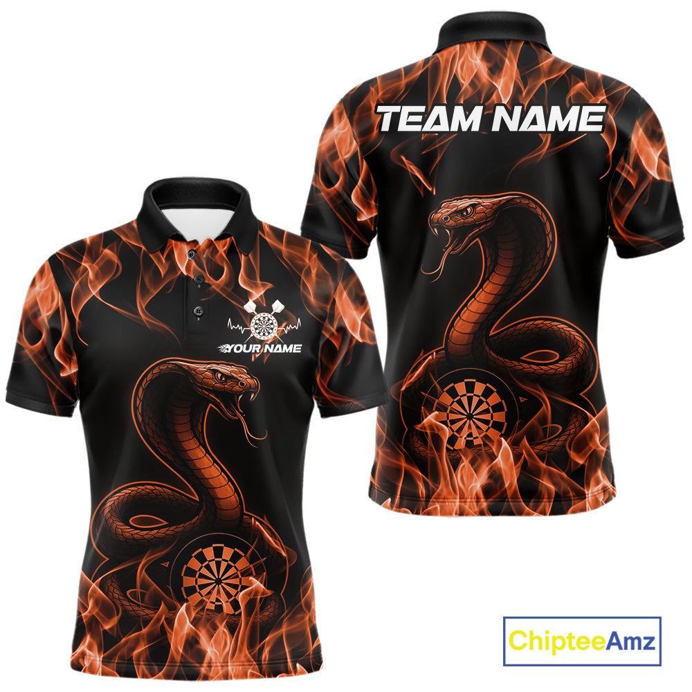 Custom Black And Orange Flame Cobra Snake Dart Men Shirts, Dart League Shirt IPHW10771