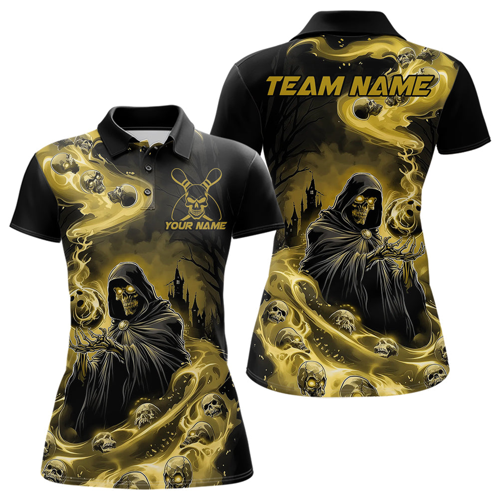 Black And Yellow Grim Reaper Custom Halloween Bowling Team Women Polo Shirts, Bowler Outfit IPHW8894