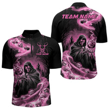 Load image into Gallery viewer, Black And Pink Grim Reaper Custom Halloween Bowling Team Men Quarter-Zip Shirts, Bowlers Outfit IPHW8895