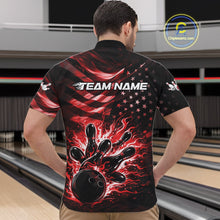 Load image into Gallery viewer, Custom Black And Red Patriotic Fire Flame Men Bowling Shirt, US Flag Bowling Jerseys IPHW10997