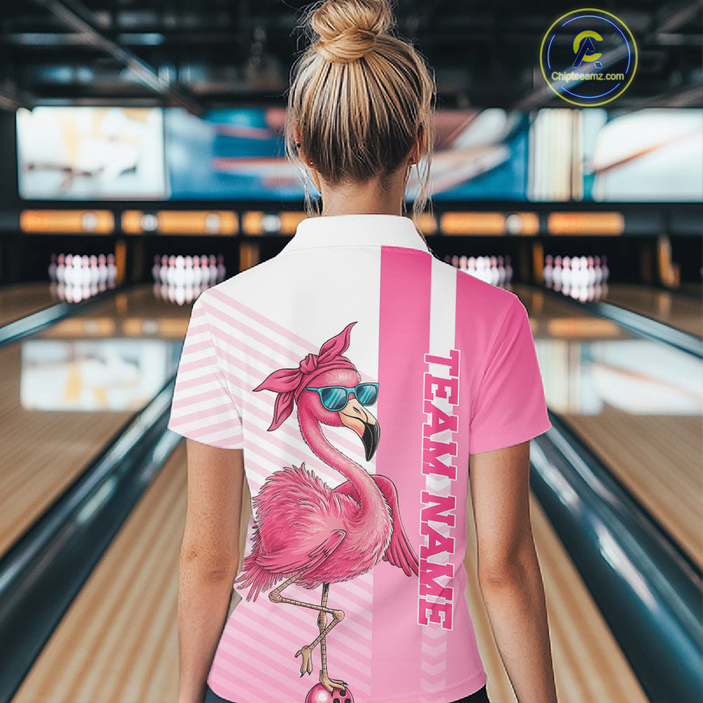 Cute Funny Pink Flamingo Custom Women's Bowling Shirts, Slay Bowling Team Uniform Outfits IPHW7731