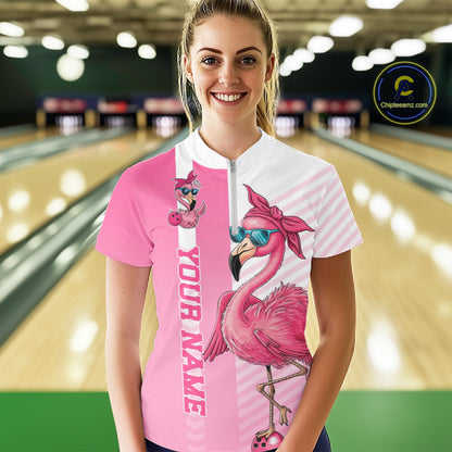 Cute Funny Pink Flamingo Custom Women's Bowling Shirts, Slay Bowling Team Uniform Outfits IPHW7731