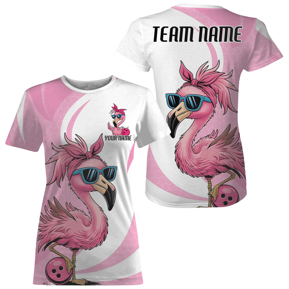 Cute Slay Pink Flamingo Custom Funny Bowling Women T-Shirts Shirt, Flamingo Bowling Team Outfits IPHW7735