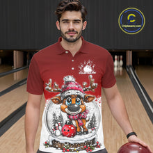 Load image into Gallery viewer, Custom Cute Funny Reindeer Christmas Bowling Men Polo Shirts, Xmas Team Bowling Shirt IPHW10114