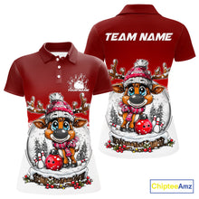 Load image into Gallery viewer, Custom Cute Funny Reindeer Christmas Bowling Women Polo Shirts, Xmas Team Bowling Shirt IPHW10114