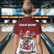 Load image into Gallery viewer, Custom Cute Funny Reindeer Christmas Bowling Women Quarter-Zip Shirt, Xmas Bowling Shirt IPHW10114