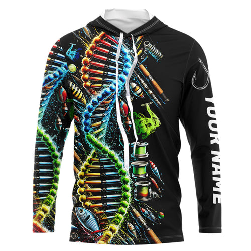 Colorful Fishing DNA Fishing Tools Custom Long Sleeve Hooded Tournament Fishing Shirts IPHW8386