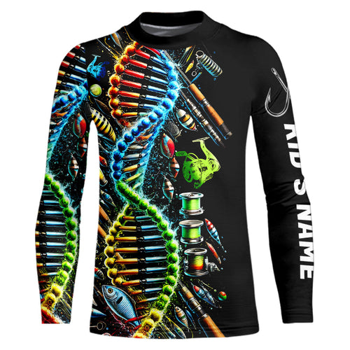 Colorful Fishing DNA Fishing Tools Custom Kid Long Sleeve Tournament Fishing Shirts IPHW8386