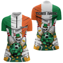 Load image into Gallery viewer, Custom Irish Flag St Patricks Bowling Womens Quarter-Zip Shirts, Skull Leprechaun Bowling IPHW8588