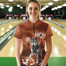 Load image into Gallery viewer, Custom Orange Ligtning Wolf Bowling Team League Shirts For Women, Bowler Outfits IPHW10786