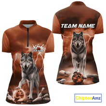 Load image into Gallery viewer, Custom Orange Ligtning Wolf Bowling Team League Shirts For Women, Bowler Outfits IPHW10786