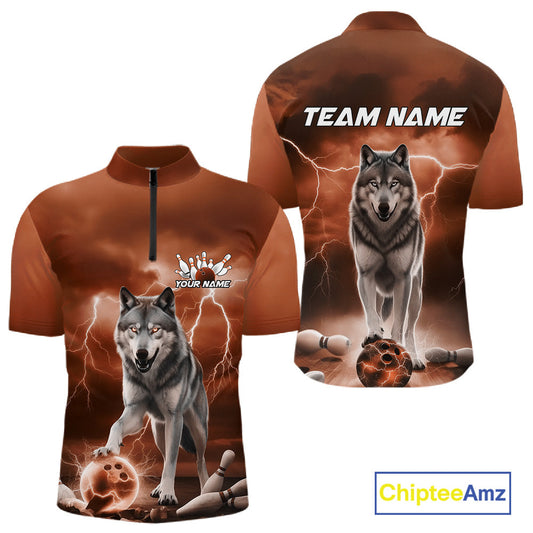 Custom Orange Ligtning Wolf Bowling Team League Shirts For Men, Bowler Outfits IPHW10786