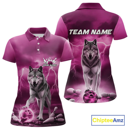 Custom Pink Ligtning Wolf Bowling Team League Shirts For Women, Bowler Outfits IPHW10788