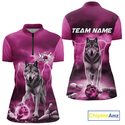 Custom Pink Ligtning Wolf Bowling Team League Shirts For Women, Bowler Outfits IPHW10788