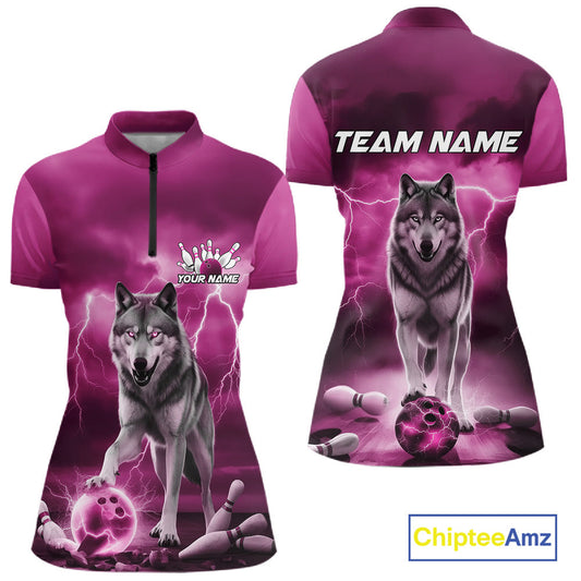 Custom Pink Ligtning Wolf Bowling Team League Shirts For Women, Bowler Outfits IPHW10788
