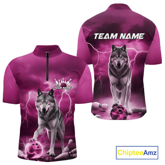 Custom Pink Ligtning Wolf Bowling Team League Shirts For Men, Bowler Outfits IPHW10788
