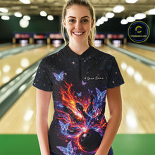 Load image into Gallery viewer, Custom Colorful Galaxy Butterfly Bowling Women Quarter-Zip Shirt, Flame Bowling Jerseys IPHW11007