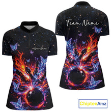 Load image into Gallery viewer, Custom Colorful Galaxy Butterfly Bowling Women Quarter-Zip Shirt, Flame Bowling Jerseys IPHW11007