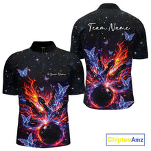 Load image into Gallery viewer, Custom Colorful Galaxy Butterfly Bowling Men Quarter-Zip Shirt, Flame Bowling Team Jerseys IPHW11007