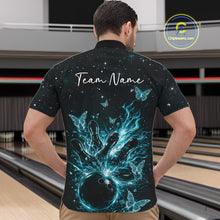 Load image into Gallery viewer, Custom Turquoise Blue Galaxy Butterfly Bowling Men Quarter-Zip Shirt, Flame Bowling Team Jerseys IPHW11009