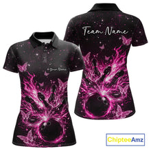 Load image into Gallery viewer, Custom Pink Galaxy Butterfly Bowling Women Polo Shirt, Flame Bowling Team Jerseys IPHW11010