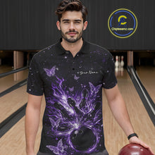 Load image into Gallery viewer, Custom Purple Galaxy Butterfly Bowling Men Polo Shirt, Flame Bowling Team Jerseys IPHW11011