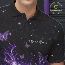 Load image into Gallery viewer, Custom Purple Galaxy Butterfly Bowling Men Polo Shirt, Flame Bowling Team Jerseys IPHW11011