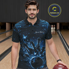 Load image into Gallery viewer, Custom Dreamy Blue Butterfly Men Bowling Polo Shirt, Bowling Team Outfit IPHW11018