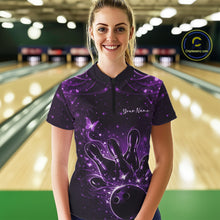 Load image into Gallery viewer, Custom Dreamy Purple Butterfly Women Bowling Quarter-Zip Shirt, Bowling Team Outfit IPHW11020