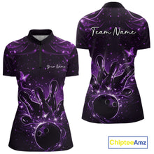 Load image into Gallery viewer, Custom Dreamy Purple Butterfly Women Bowling Quarter-Zip Shirt, Bowling Team Outfit IPHW11020