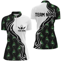 Load image into Gallery viewer, Green Flame Bowling Ball Women'S Bowling Polo Shirt, Custom Bowling Jerseys With Team Name IPHW6949