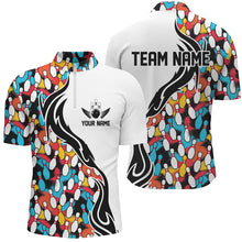Load image into Gallery viewer, Colorful Bowling Pins Custom Bowling Polo Shirts For Men, Flame Bowling Outfits For Bowlers IPHW6951