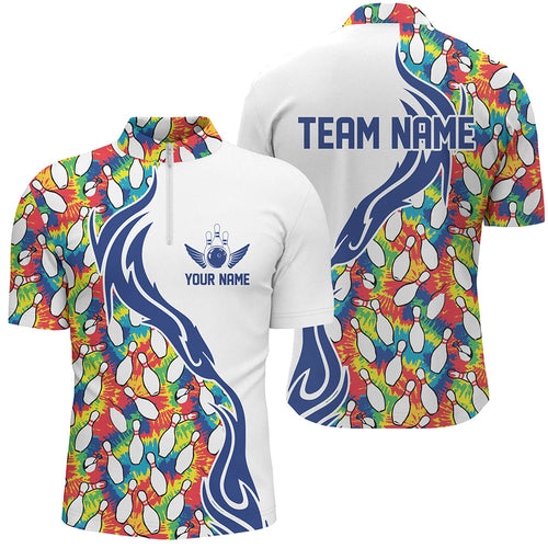 Colorful Tie Dye Bowling Pins Custom Bowling Shirts For Men, Flame Bowling Jerseys IPHW6952