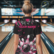Load image into Gallery viewer, Custom Black And Pink Splatter Camo Bowling Team Polo Shirts For Women IPHW10797