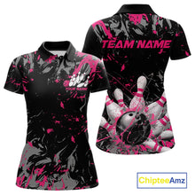 Load image into Gallery viewer, Custom Black And Pink Splatter Camo Bowling Team Polo Shirts For Women IPHW10797