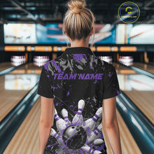 Load image into Gallery viewer, Custom Black And Purple Splatter Camo Bowling Team Polo Shirts For Women IPHW10798