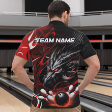 Load image into Gallery viewer, Custom Black And Red Flame Dragon Bowling Jerseys, Dragon Bowling Team Men Quarter-Zip Shirts IPHW8919