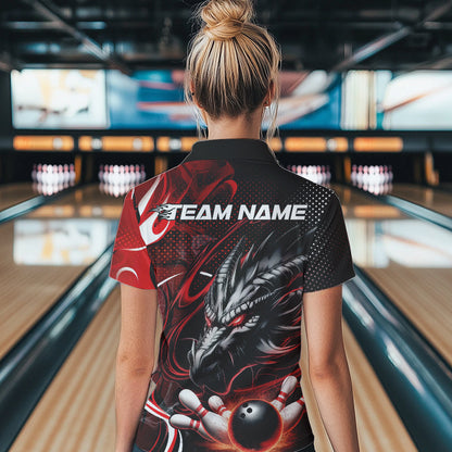Custom Black And Red Flame Dragon Bowling Jerseys, Dragon Bowling Women Quarter-Zip Shirts IPHW8919