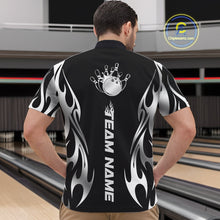 Load image into Gallery viewer, Custom Black And Silver Tribal Flame Men Bowling Quarter-Zip Shirt, Bowling Tournament Shirt IPHW11285