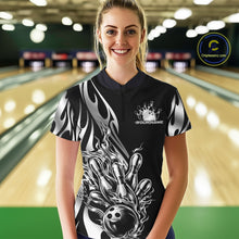 Load image into Gallery viewer, Custom Silver Tribal Flame Women Bowling Quarter-Zip Shirt, Bowling Tournament Shirt IPHW11285