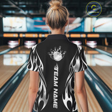Load image into Gallery viewer, Custom Silver Tribal Flame Women Bowling Quarter-Zip Shirt, Bowling Tournament Shirt IPHW11285