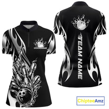 Load image into Gallery viewer, Custom Silver Tribal Flame Women Bowling Quarter-Zip Shirt, Bowling Tournament Shirt IPHW11285